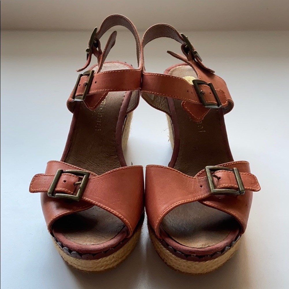 Leather Ankle Strap Peep-Tie Wedges